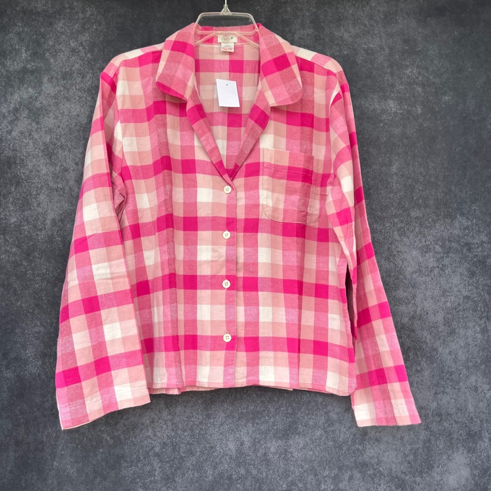 J.Crew NEW Womens Pink Barbiecore Gingham Plaid Cozycore Pajama Top Button Down